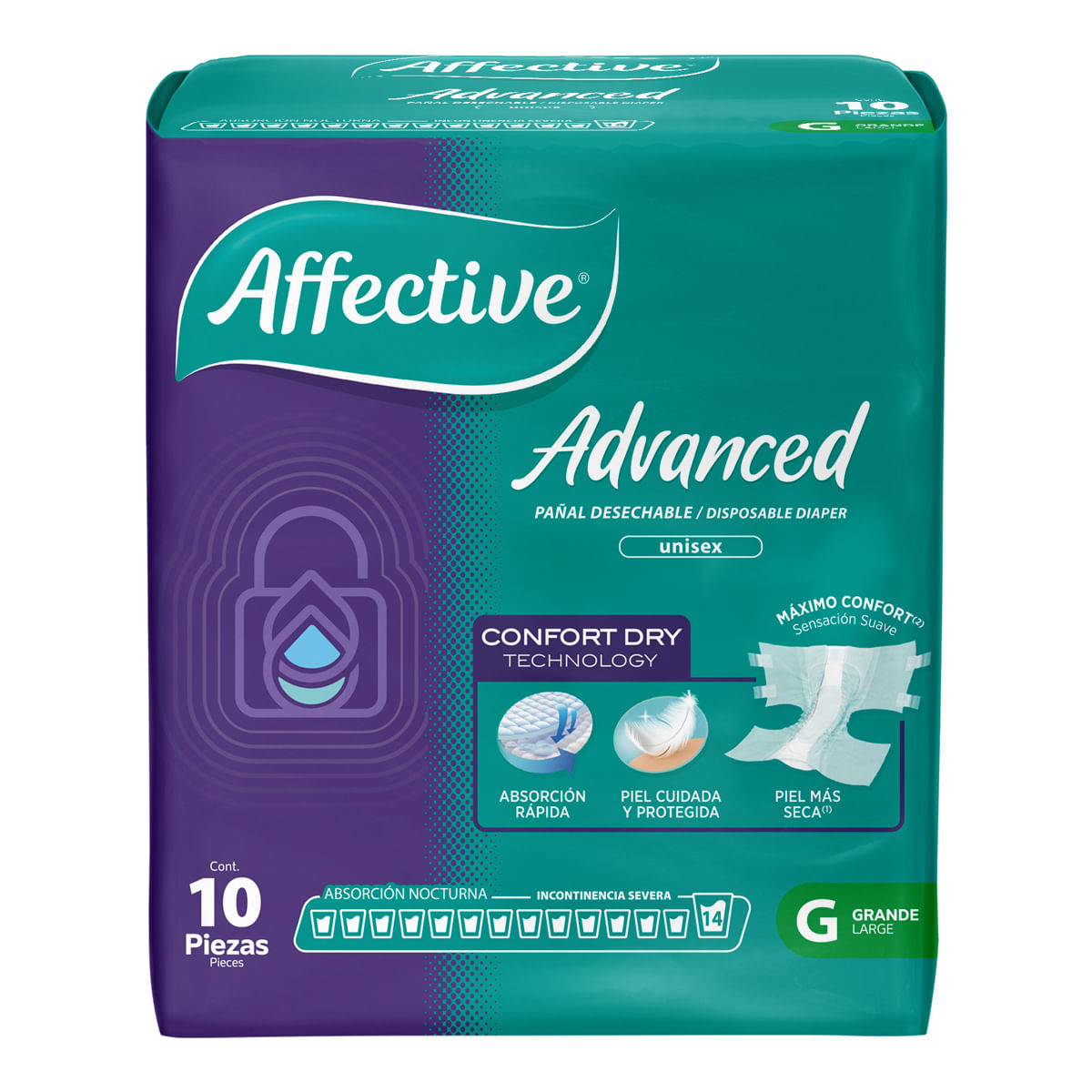 PAÑAL AFFECTIVE ADVANCED GRANDE C/10 *