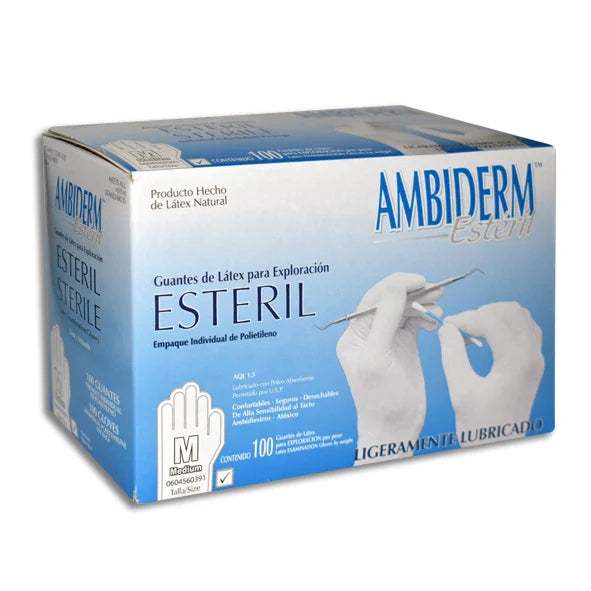 GUANTE AMBIDERM ESTERIL MEDIANO C/100