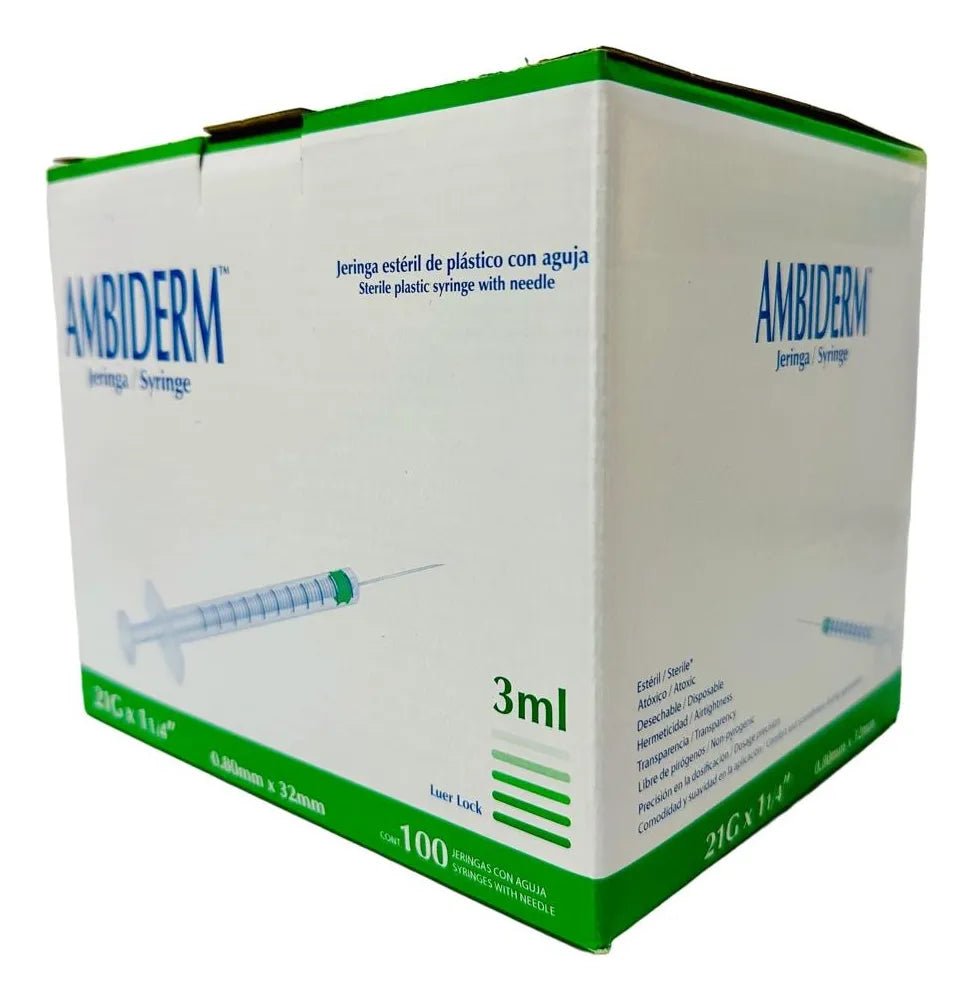 JERINGA AMBIDERM 3ML VERDE 21GX32 MM CAJA C/100 *