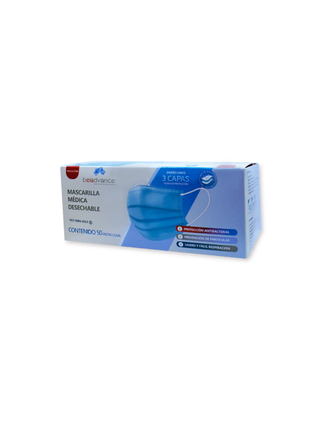 CUBREBOCA BEADVANCE ESTERIL 3 CAPAS 1 CAJA C/50 PZ *