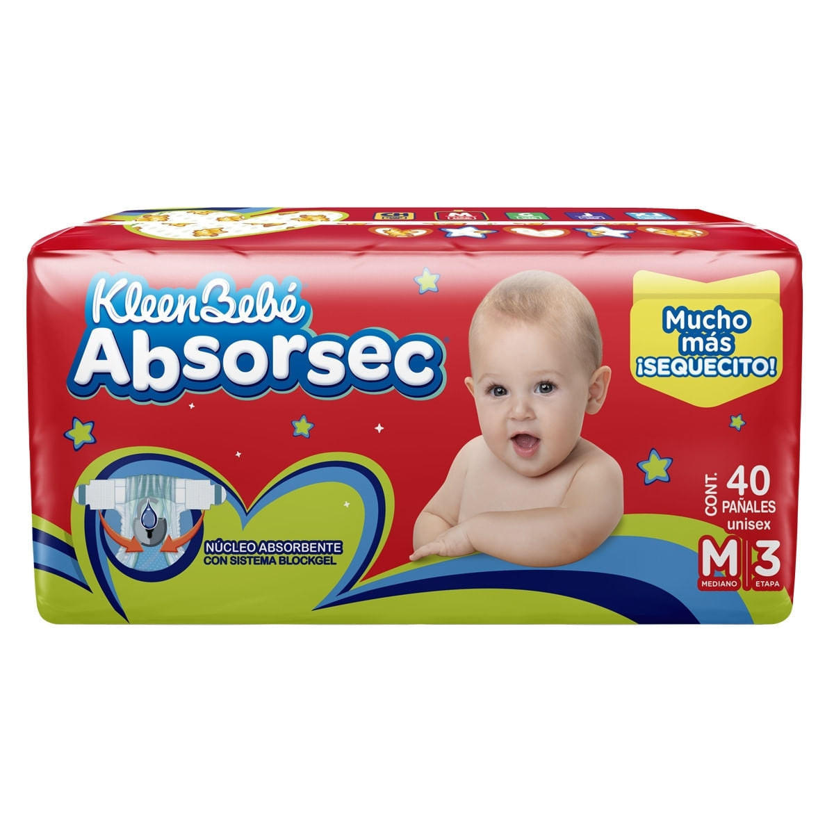 PAÑAL KLEENBEBE ABSORSEC 3 MED C/40