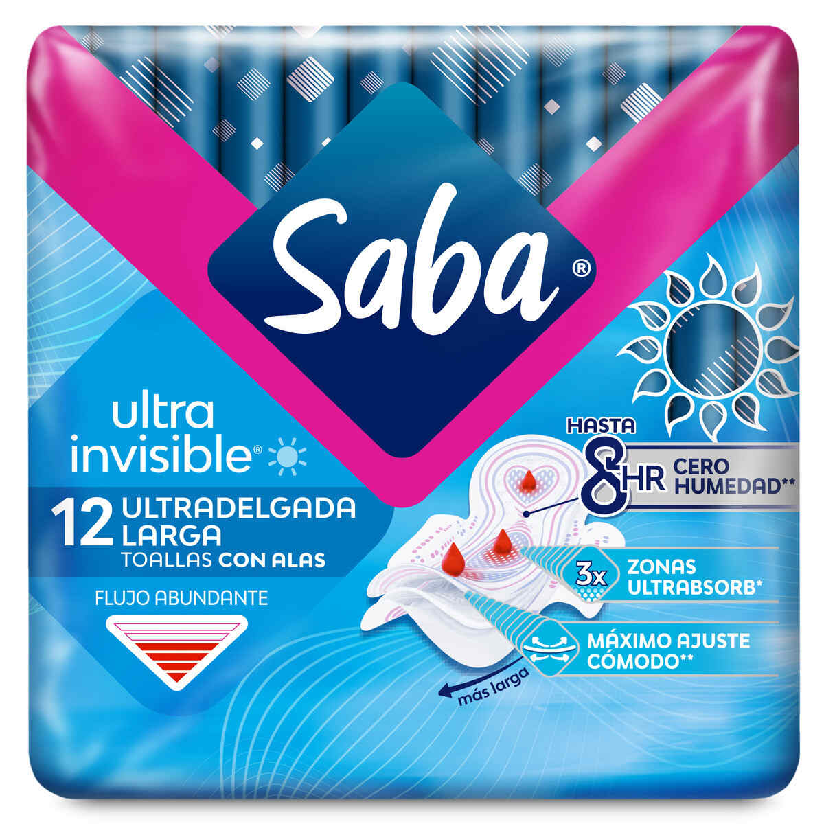 TOALLAS SANITARIAS SABA INVISIBLE LARGA ALAS C/12