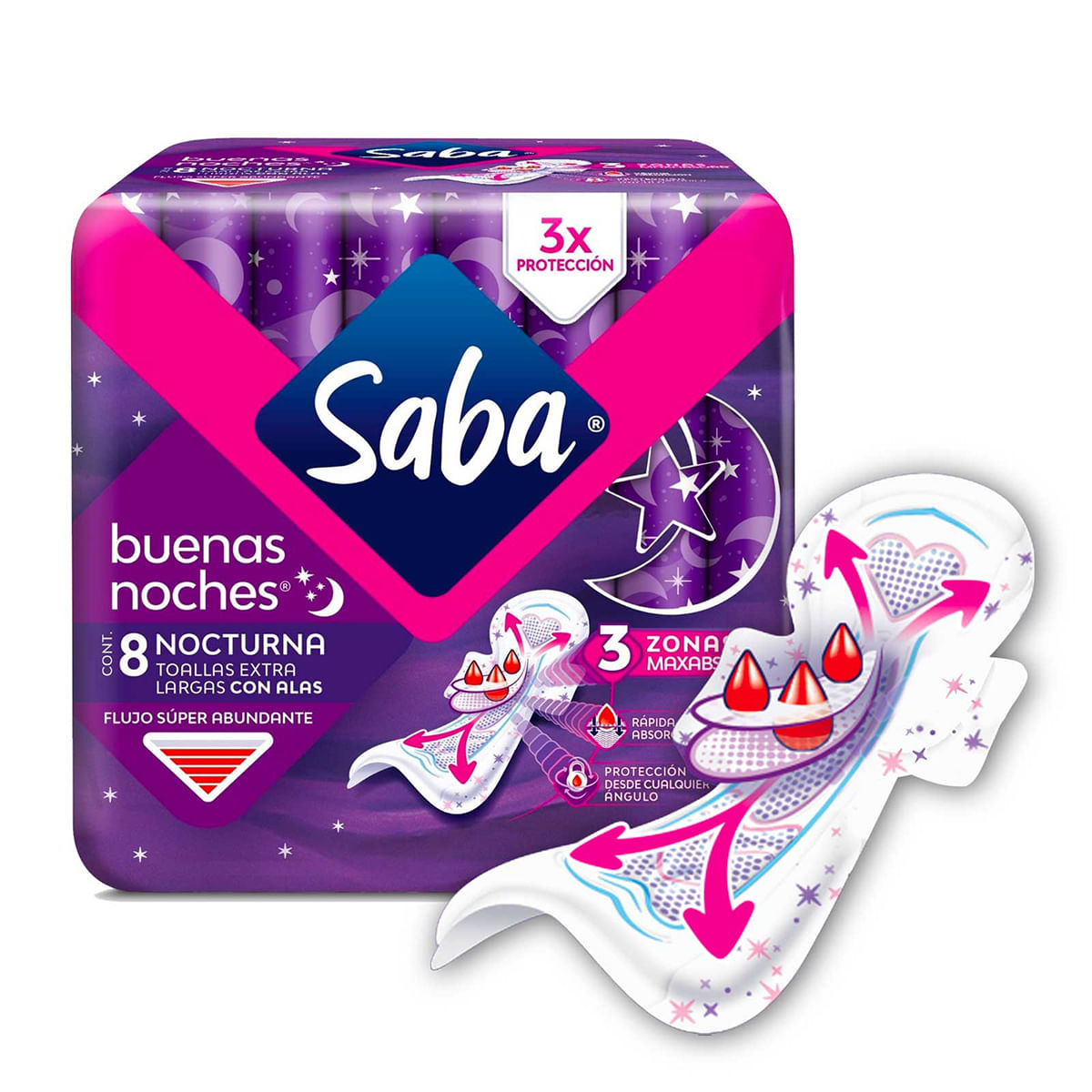 TOALLAS SANITARIAS SABA NOCTURNA C/ALAS C/8