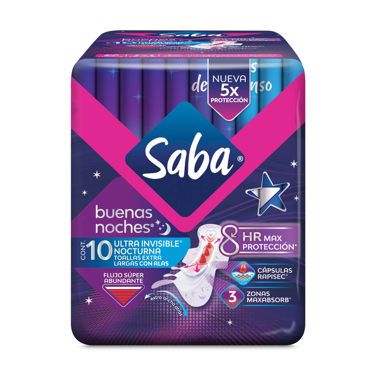 TOALLAS SANITARIAS SABA ULTRADEL NOCT C/ALAS C/10
