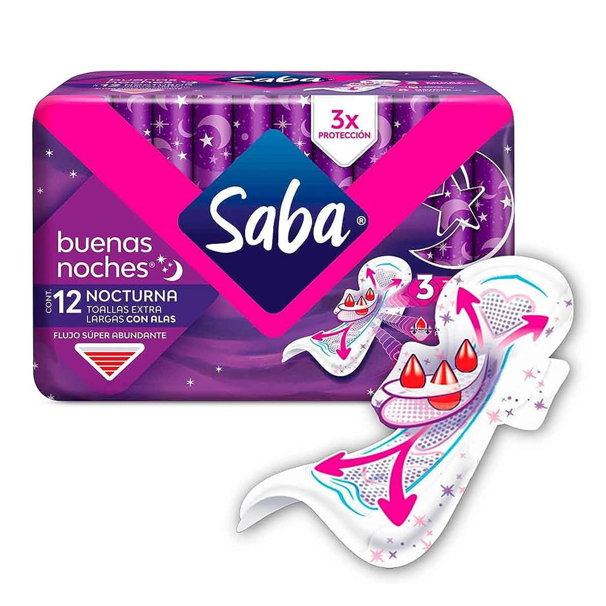 TOALLAS SANITARIAS SABA NOCTURNA C/ALAS C/12