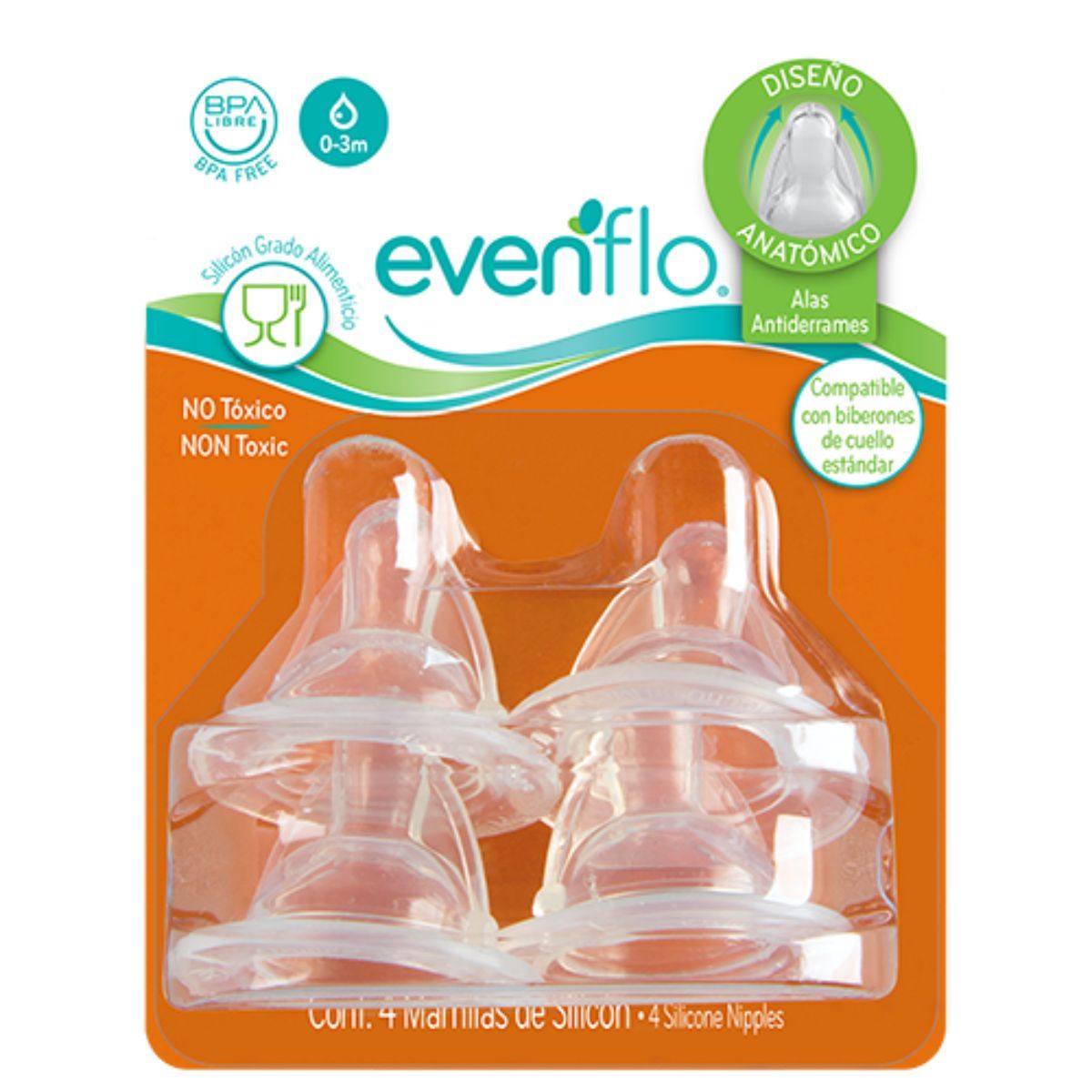 MAMILA EVENFLO 0-3M CUELLO ESTANDAR C/4