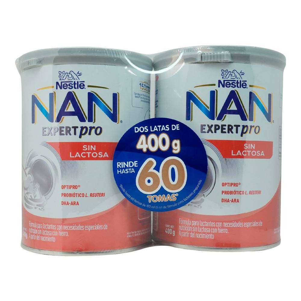 LECHE NAN SIN LACTOSA DUO PACK 400G C/2