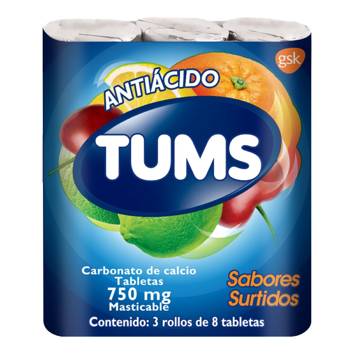 TUMS SURTIDO 750MG TABLETAS 3 ROLLOS C/8