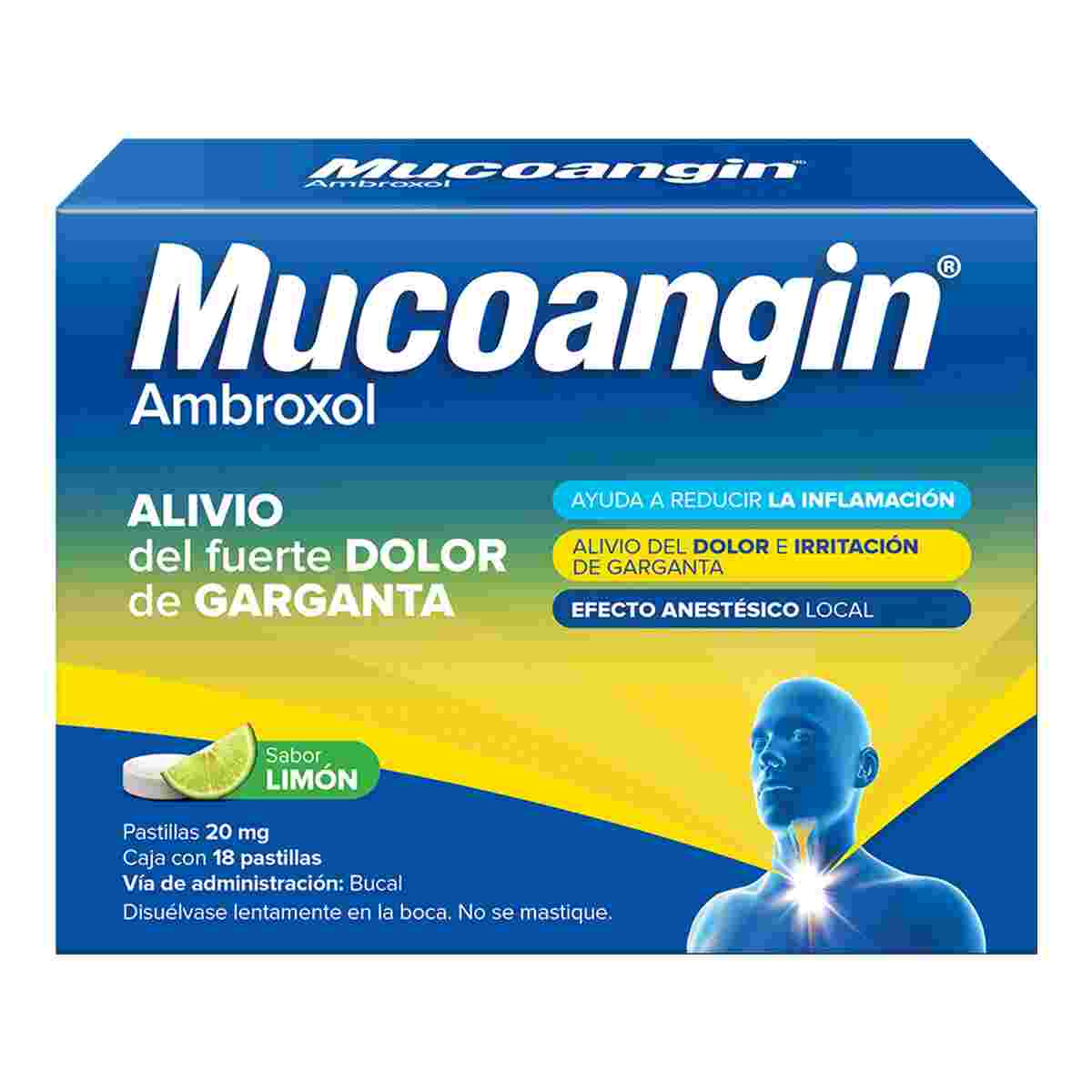 MUCOANGIN 20MG PAST C/18 (LIMON)