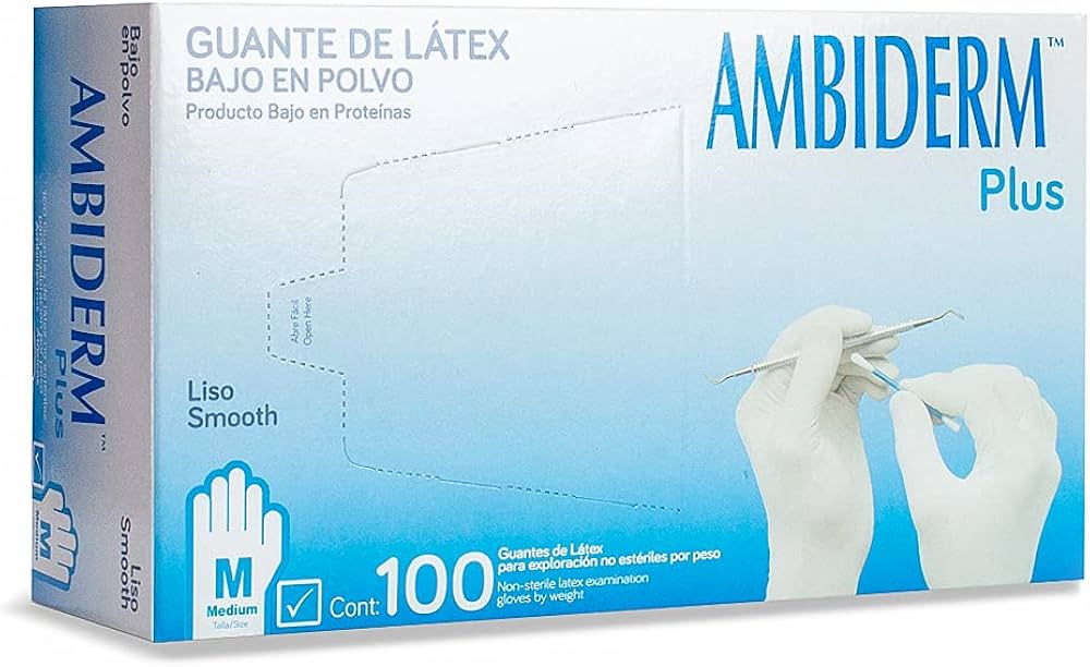 GUANTE AMBIDERM PLUS LISO AZUL MEDIANO C/100 *