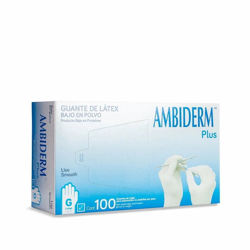 GUANTE AMBIDERM PLUS AZUL GDE C/100
