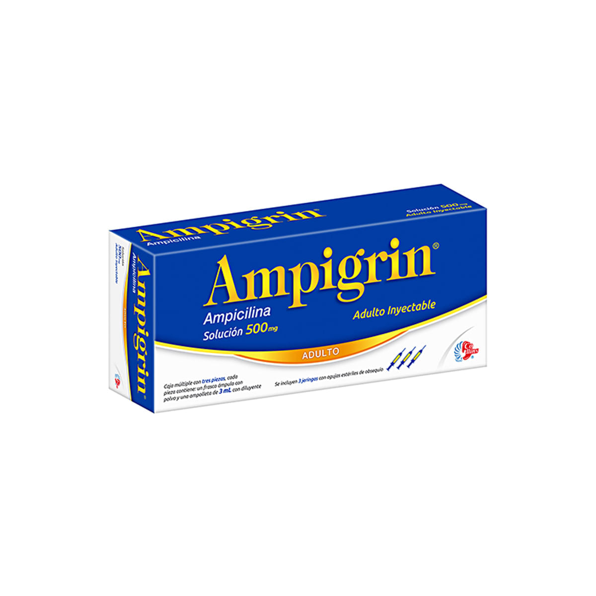 AMPIGRIN ADULTO 500MG INYECTABLE C/3 (GI)