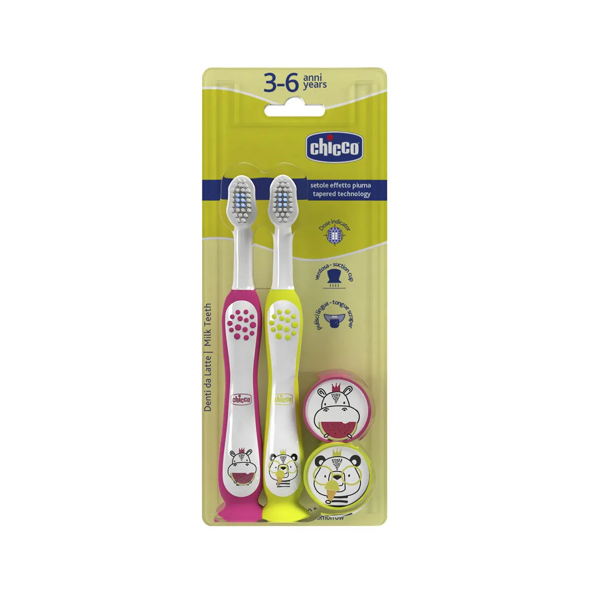 CEPILLO DENTAL CHICCO HIPOPOTAMO-PANDA 3-6M C/2