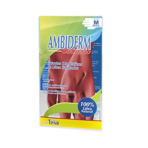 GUANTE AMBIDERM SATINADO ROJO MEDIANO C/1 PAR