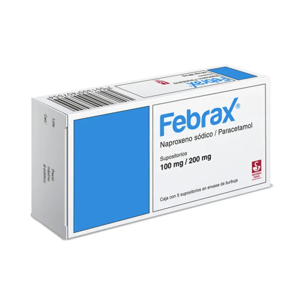 FEBRAX NIÑOS 100 MG / 200 MG - CAJA CON 5 SUPOSITORIOS (NAPROXENO Y PARACETAMOL)