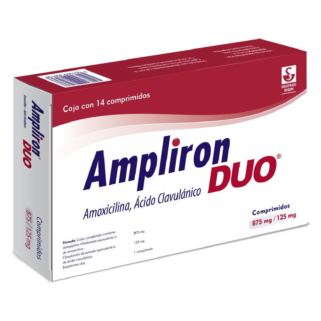 AMPLIRON DUO 875 MG / 125 MG - CAJA CON 14 COMPRIMIDOS (AMOXICILINA Y ÁCIDO CLAVULÁNICO)