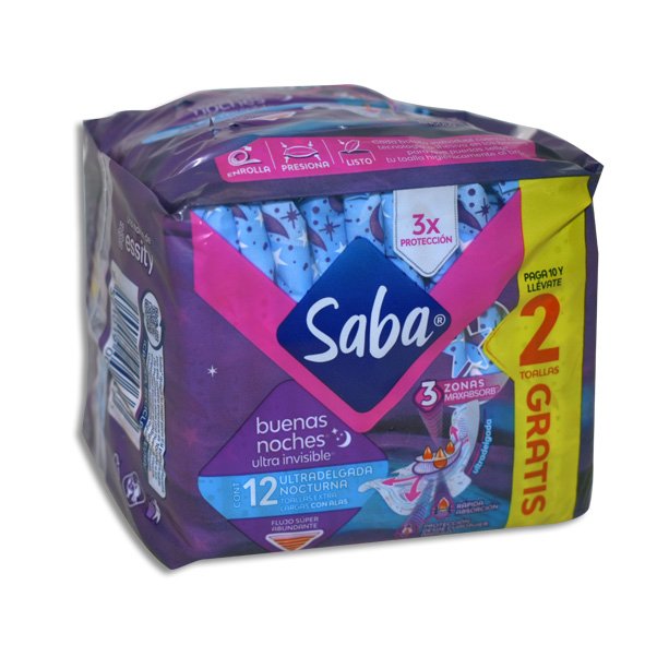 TOALLAS SANIT SABA NOCHE ALAS C/10