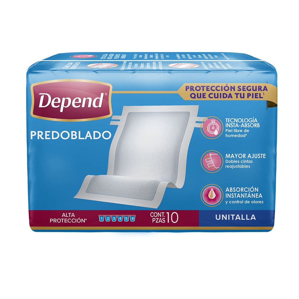 CALZON DEPEND PROTECTOR PREDOBLADO CON 10