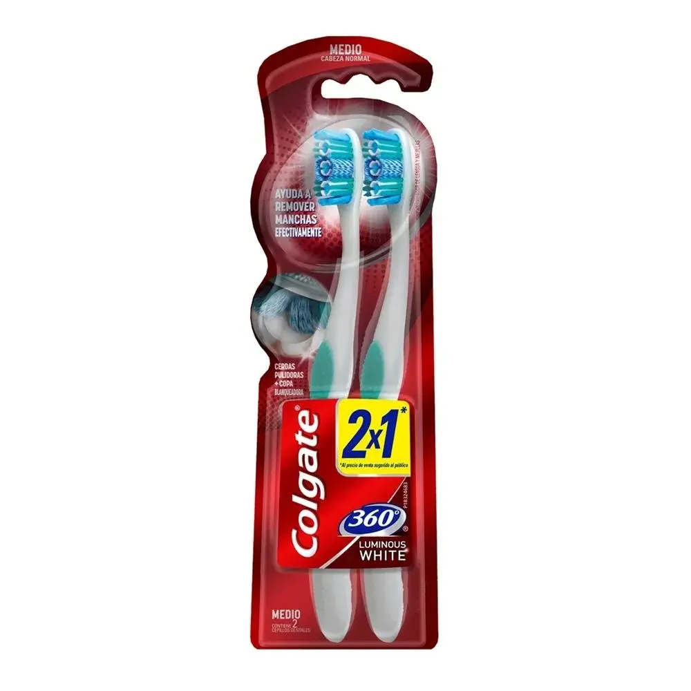 CEPILLO DENTAL COLGATE LUMIN WHITE MEDIANO 2X1