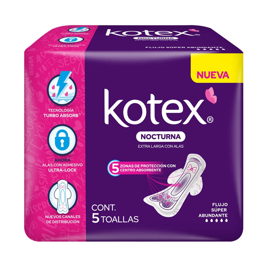 TOALLAS SANIT KOTEX NAT FLEX NOCTURNO CON 5