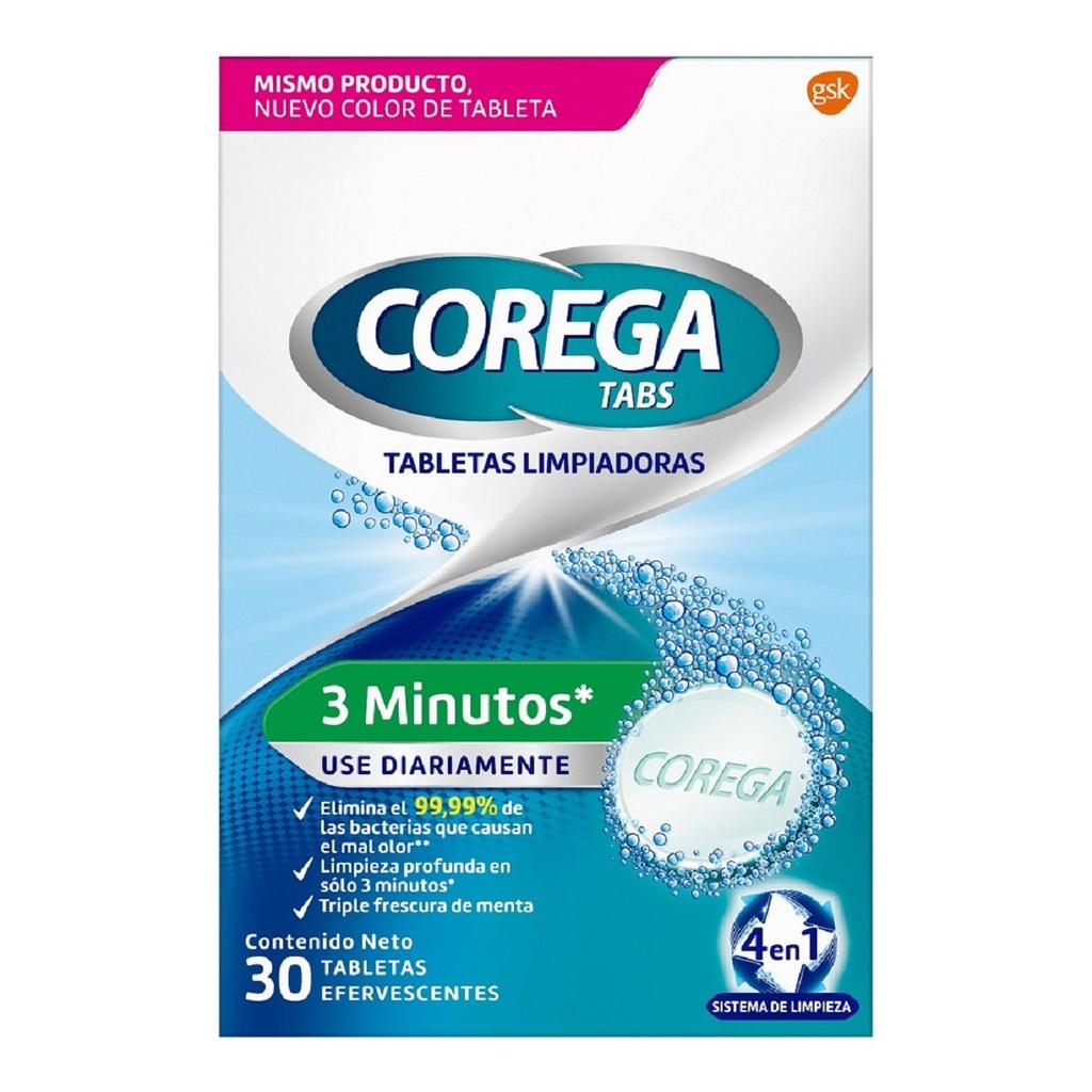 COREGA TABLETAS LIMPIADORAS DE PROTESIS EFERVESCENTES CON 30