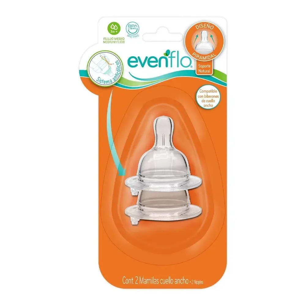 MAMILA EVENFLO CUELLO ANCHO F.MEDIO 2PACK 