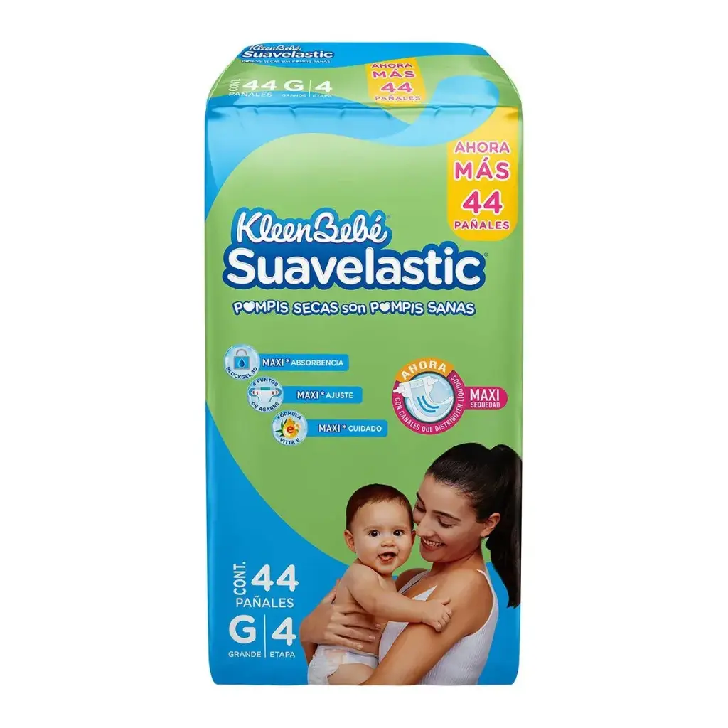 PAÑAL KLEENBEBE SUAVELASTIC MAX 4 GRANDE CON 44