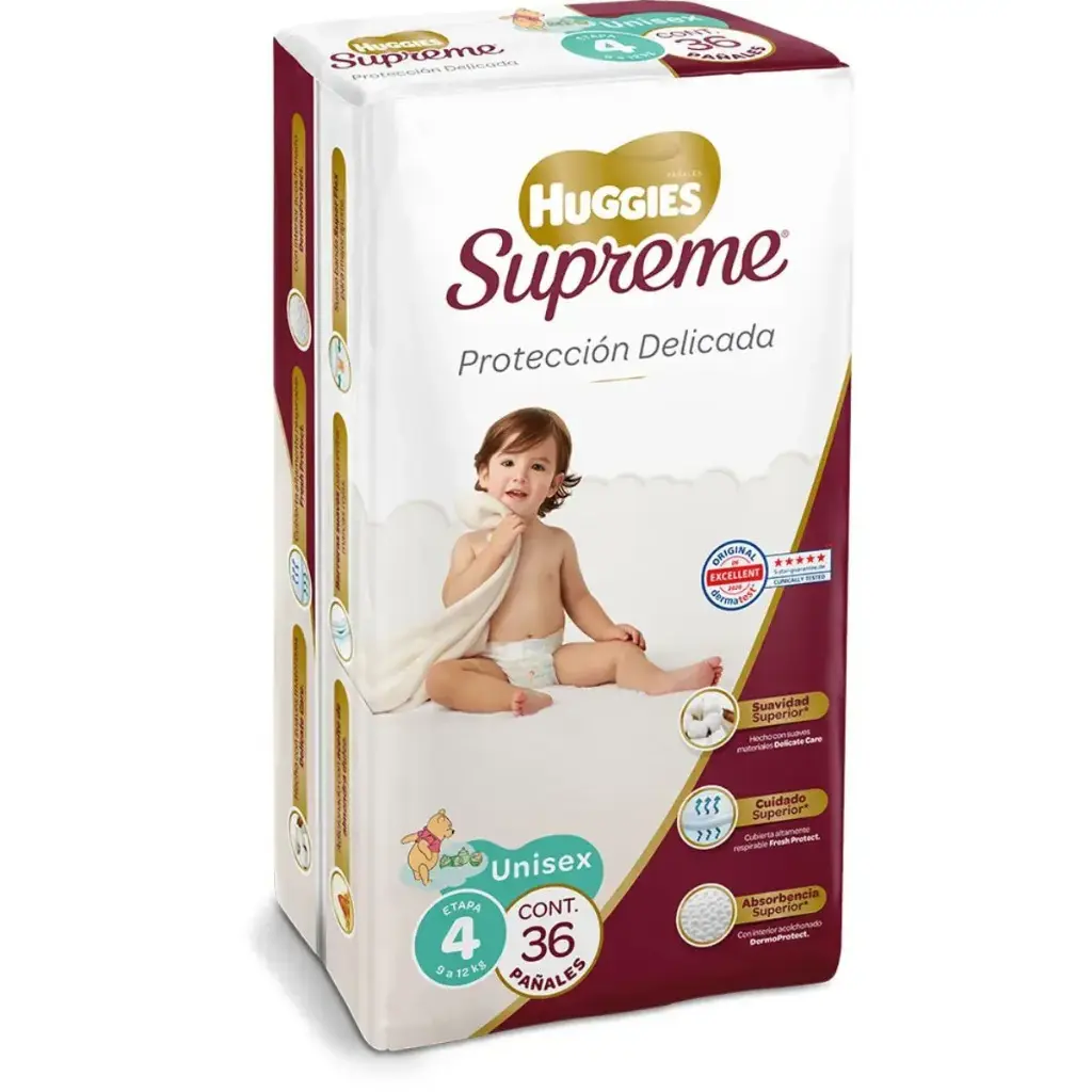 PAÑAL HUGGIES SUPREME 4 UNISEX CON 36