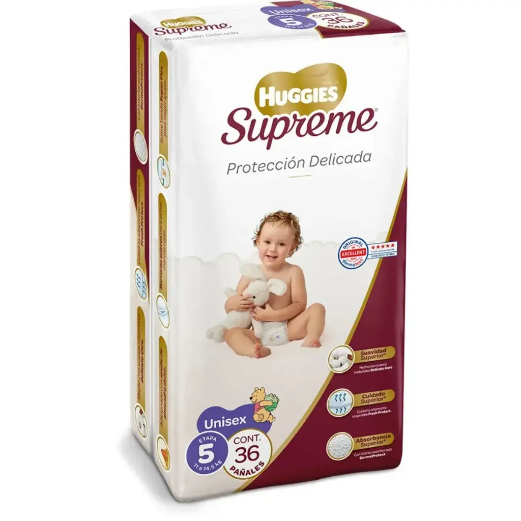 PAÑAL HUGGIES SUPREME 5 UNISEX CON 36