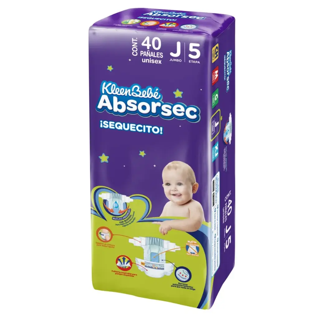 PAÑAL KLEENBEBE ABSORSEC 5 JUMBO CON 40