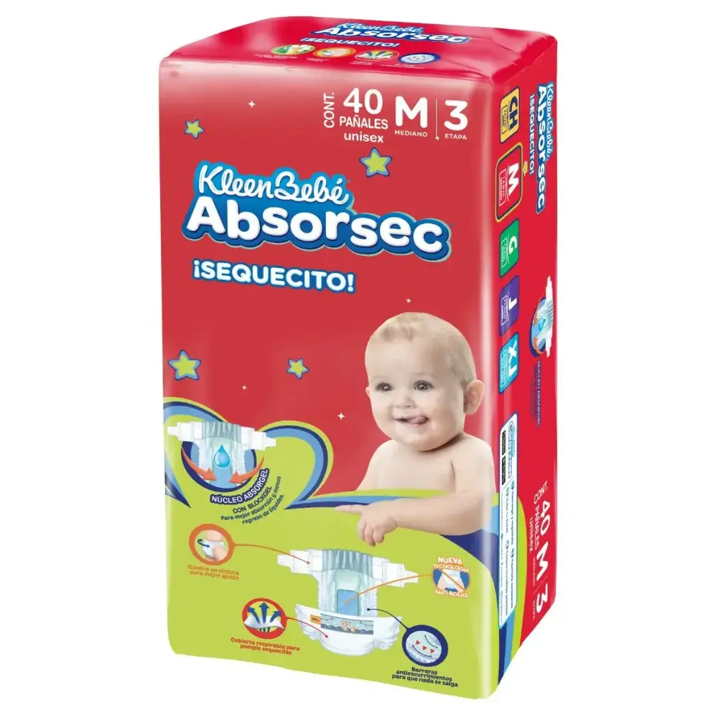 PAÑAL KLEENBEBE ABSORSEC 3 MEDIANO CON 40
