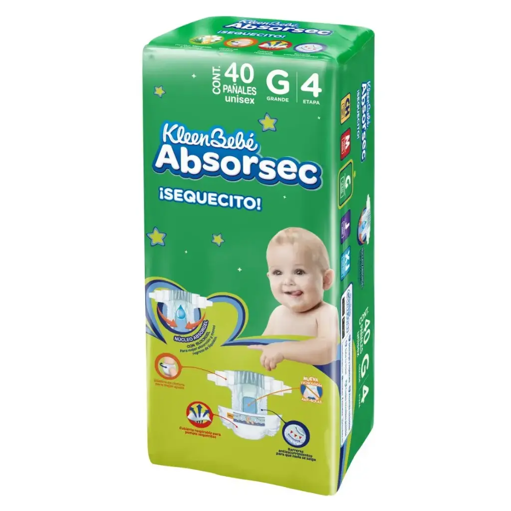 PAÑAL KLEENBEBE ABSORSEC 4 GRANDE CON 40