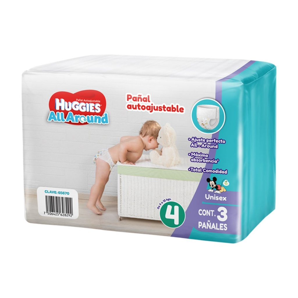 PAÑAL HUGGIES ALL AROUND UNISEX E4 CON 3