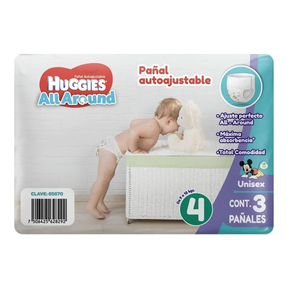 PAÑAL HUGGIES ALL AROUND UNISEX E4 CON 3