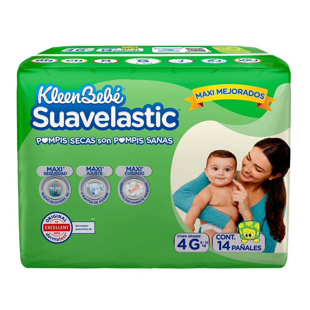 PAÑAL KLEENBEBE SUAVELASTIC MAX 4 GRANDE CON 14
