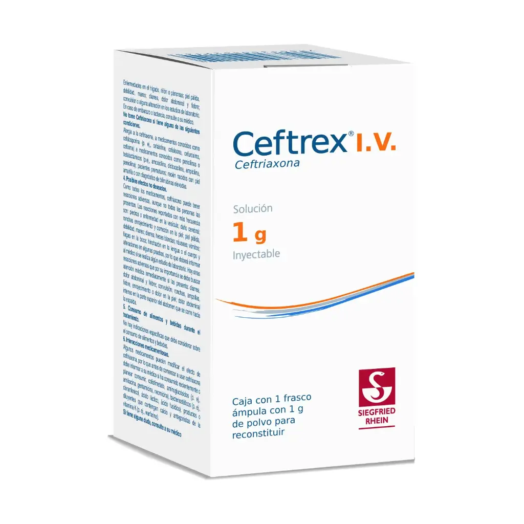 CEFTREX I.V 1 G - AMPOLLETA CON SOLUCION INYECTABLE 10 ML (CEFTRIAXONA)