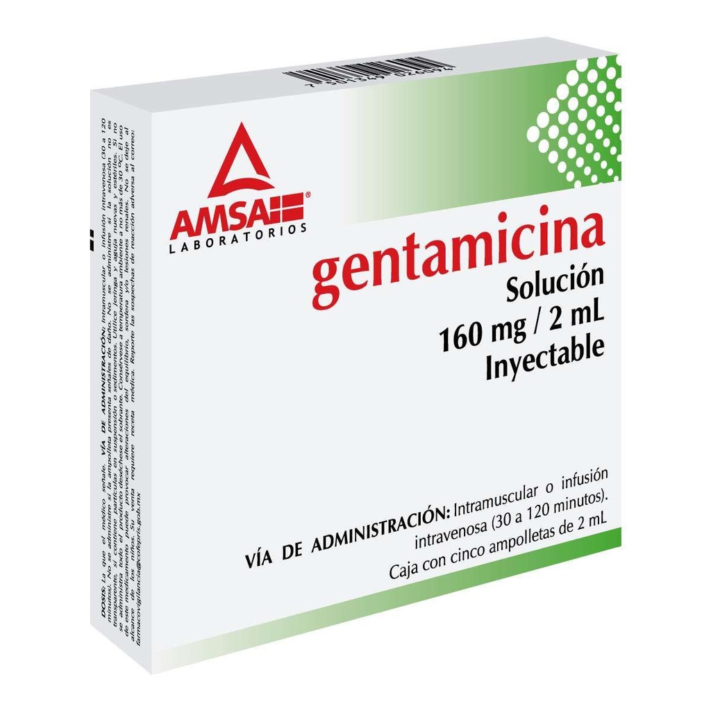 GENTAMICINA AMSA 160MG/2ML AMPULA CON 5 (GI)