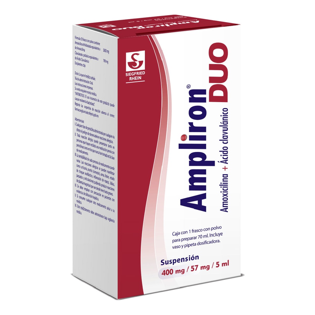 AMPLIRON DUO 400 MG / 57 MG - FRASCO 70 ML (AMOXICILINA Y ÁCIDO CLAVULÁNICO)