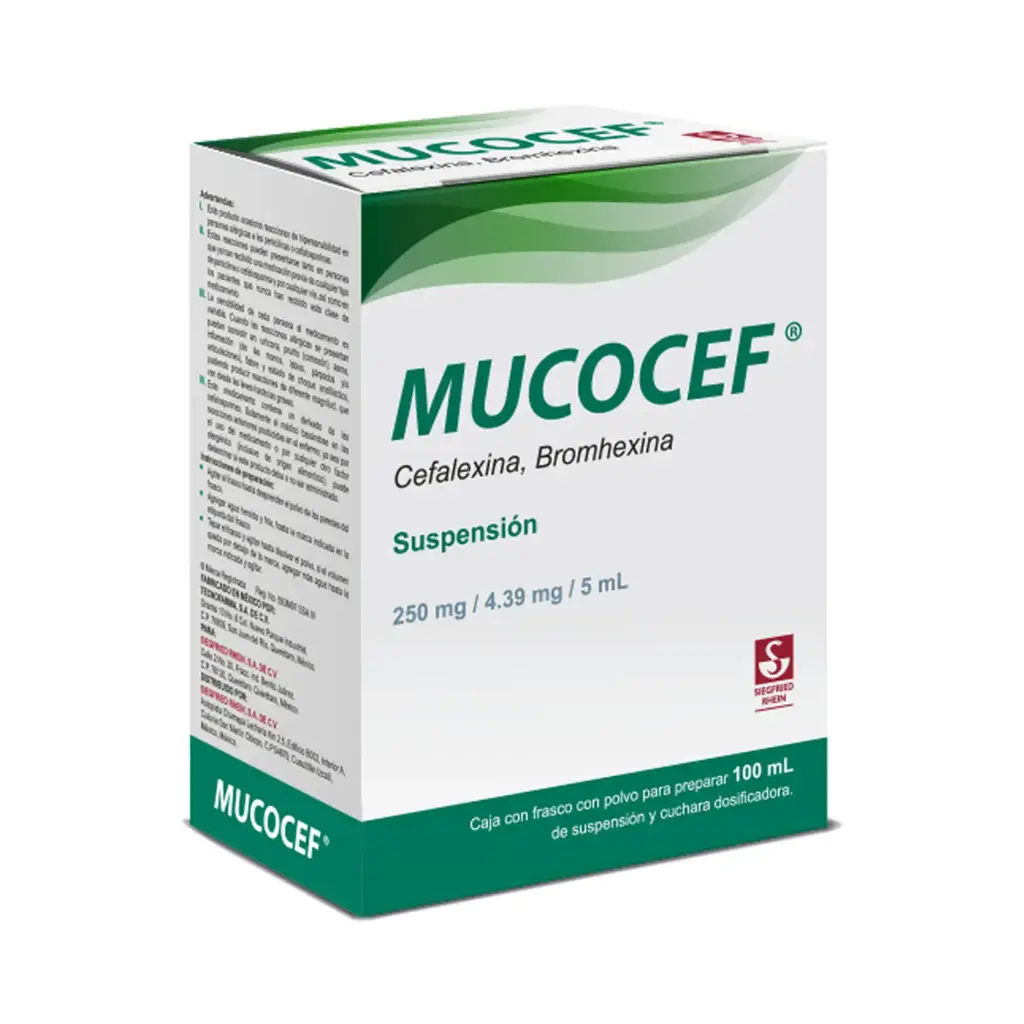 MUCOCEF 250 MG / 4.39 MG - SUSPENSIÓN 100 ML (CEFALEXINA Y BROMHEXINA)