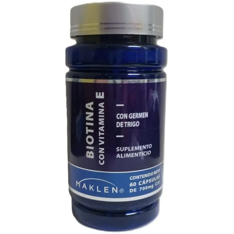 BIOTINA CON VITAMINA E CAPSULAS Y GERMEN DE TRIGO MAKLEN 700MG CON 60