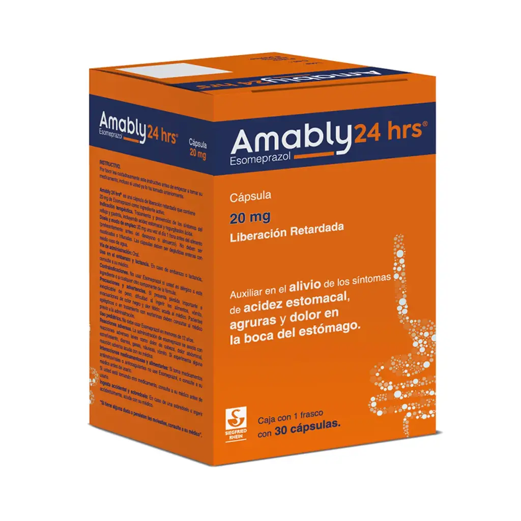 AMABLY 24 HRS 20 MG - FRASCO CON 30 CÁPSULAS (ESOMEPRAZOL)