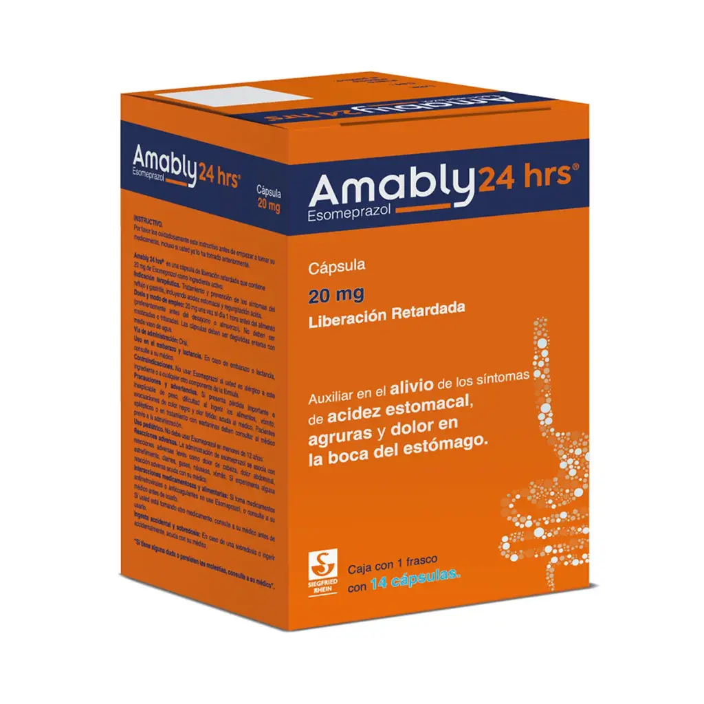 AMABLY 24 HRS 20 MG - FRASCO CON 14 CÁPSULAS (ESOMEPRAZOL)