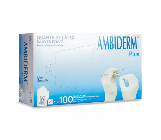 GUANTE AMBIDERM PLUS LISO BLANCO MED  C/100 *
