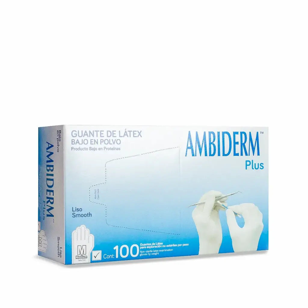 GUANTE AMBIDERM PLUS LISO BLANCO MED  C/100 *