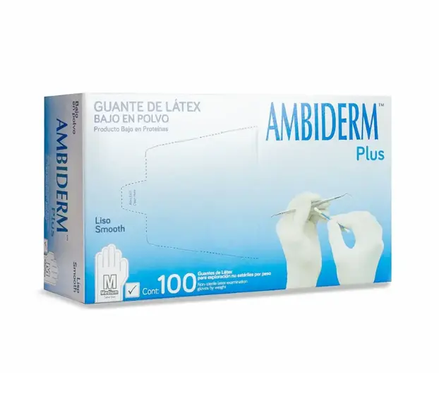 GUANTE AMBIDERM PLUS LISO BLANCO MED  C/100 *