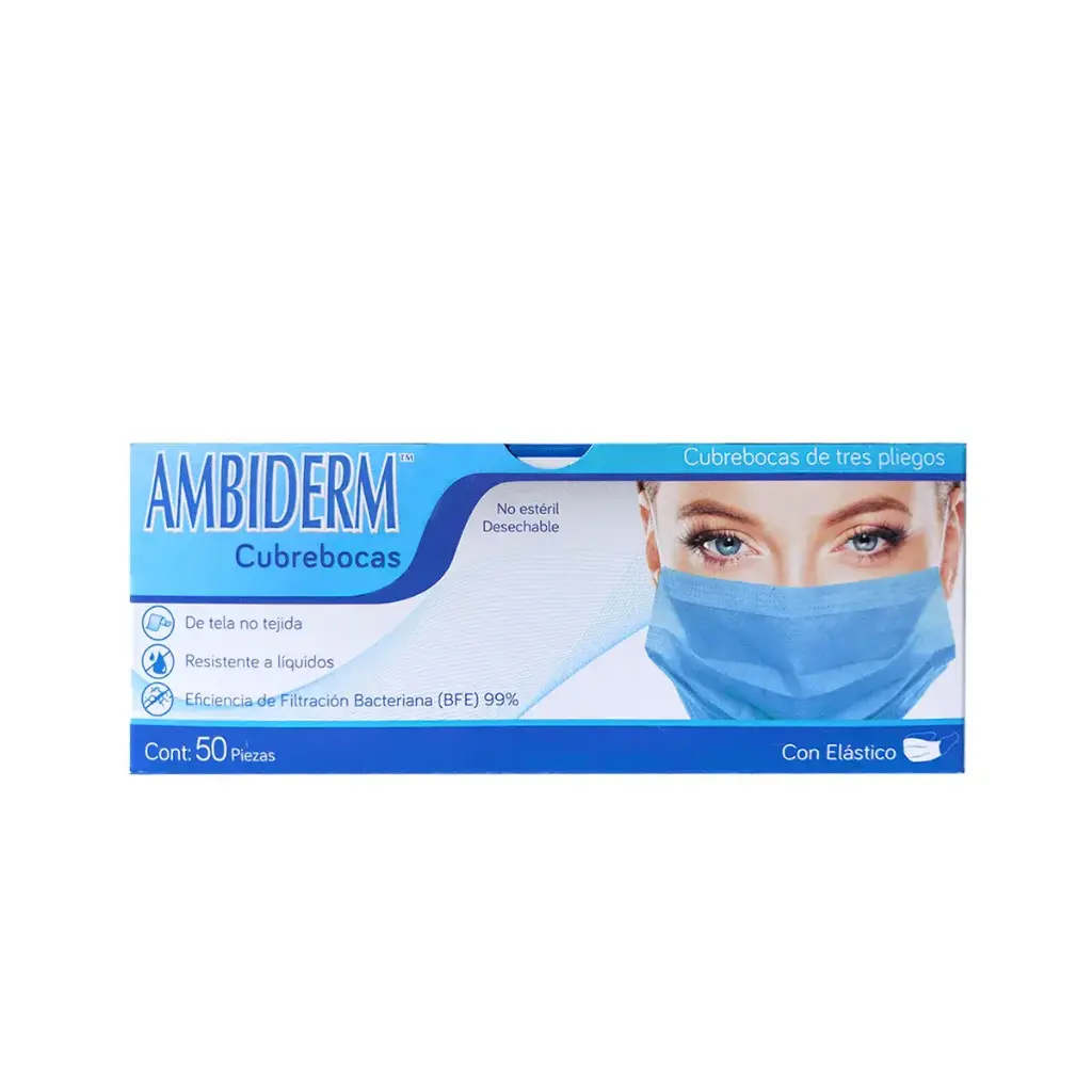 CUBREBOCAS AMBIDERM AZUL 3 PLIEGOS C/50 *