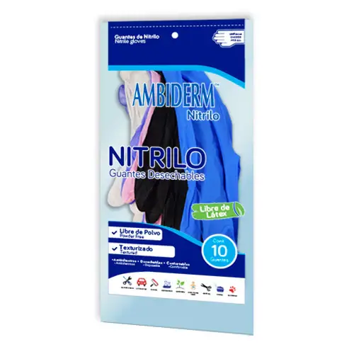 GUANTE AMBIDERM NITRILO COLORES UNI BOLSA C/10 *