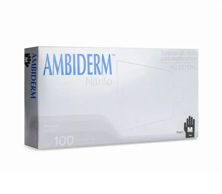 GUANTE AMBIDERM NITRILO SOFT NEGRO MED C/100 *