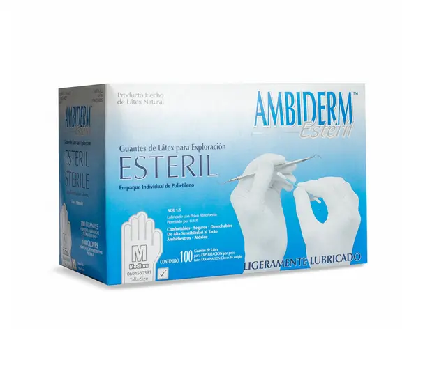 GUANTE AMBIDERM ESTERIL MEDIANO C/100