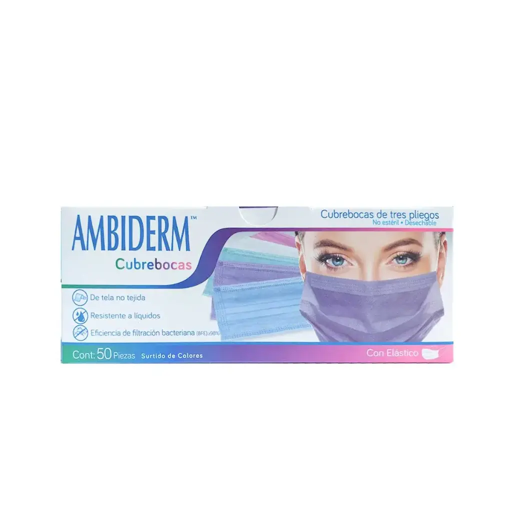 CUBREBOCAS AMBIDERM COLORFULL 3 PLIEGOS C/50 *